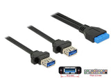 Delock 85244 Base De Conexiones Del Cable Usb 3.0 Hembra De 19 Contactos 2,00 Mm > 2 X Usb 3.0 Tipo-A Hembra De Instalación En Panel De 80 Cm