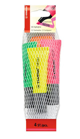 Stabilo Neon - Marcador Fluorescente - Verde, Amarillo, Naranja, Rosa - Tinta A Base De Agua - 2-5 Mm (Paquete De 4)