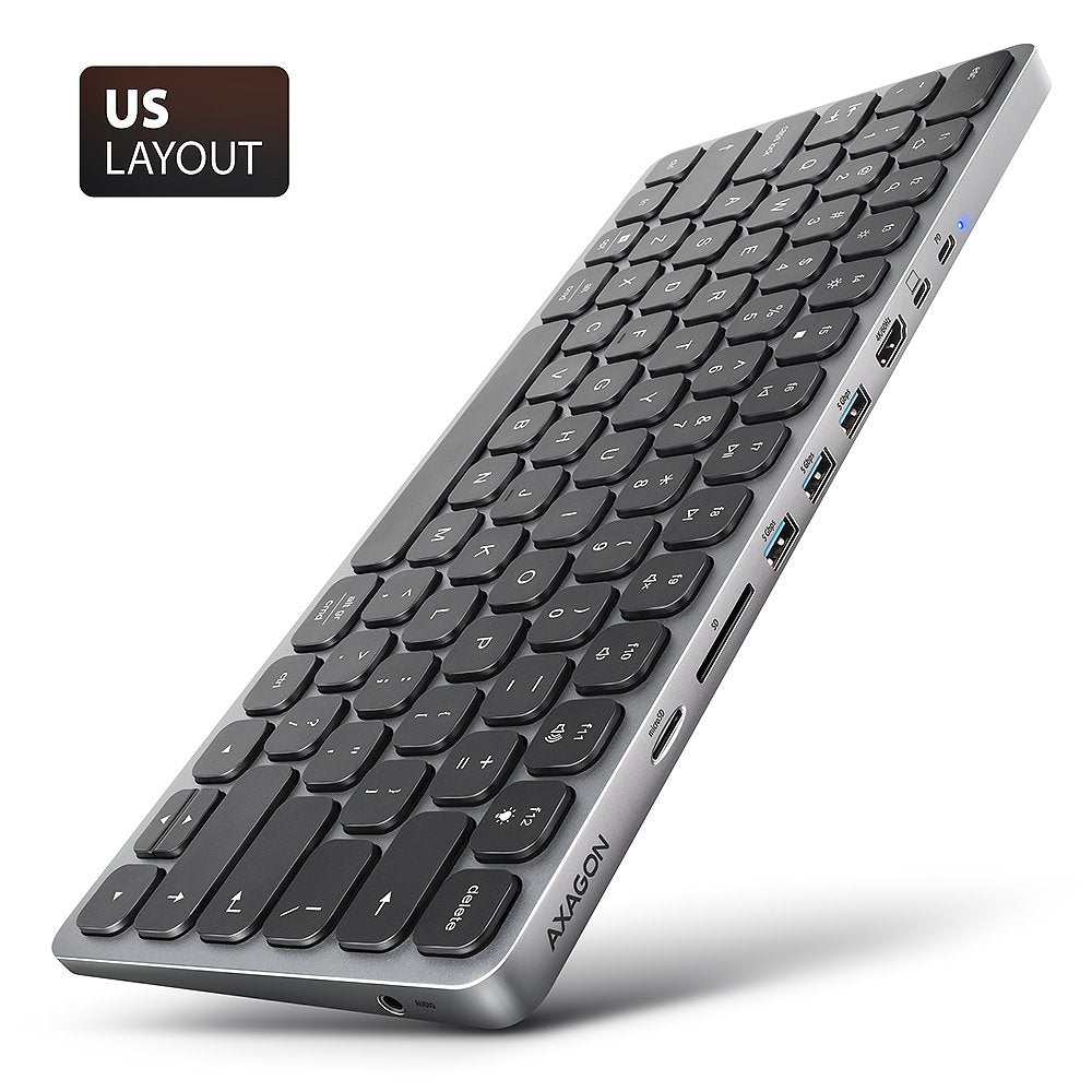Teclado Ingles Axagon Hmc-Kb-Us Usb-C 5gbps Con Hub, Microsd/Sd, 3x Usb-A, Hdmi 4k/60hz, Pd 100w, Audio, Ee.Uu.