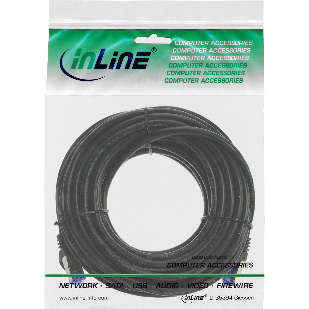 Cable De Red Inline, Cat.6a, S/Ftp, Tpe Flexible, Negro, 15m