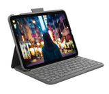Logitech Slim Folio Caja De Teclado Y Folio Inalámbrico Bluetooth Le Qwertz Suizo Gris Oxford Para Apple 10.2-Inch Ipad 10.5-Inch Ipad Air 10.9-Inch Ipad Ipad De 9 7"