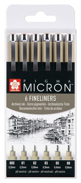 Talens Sakura Rotuladores Permanentes Pigma Micron Fineliner Estuche De 6 Negro