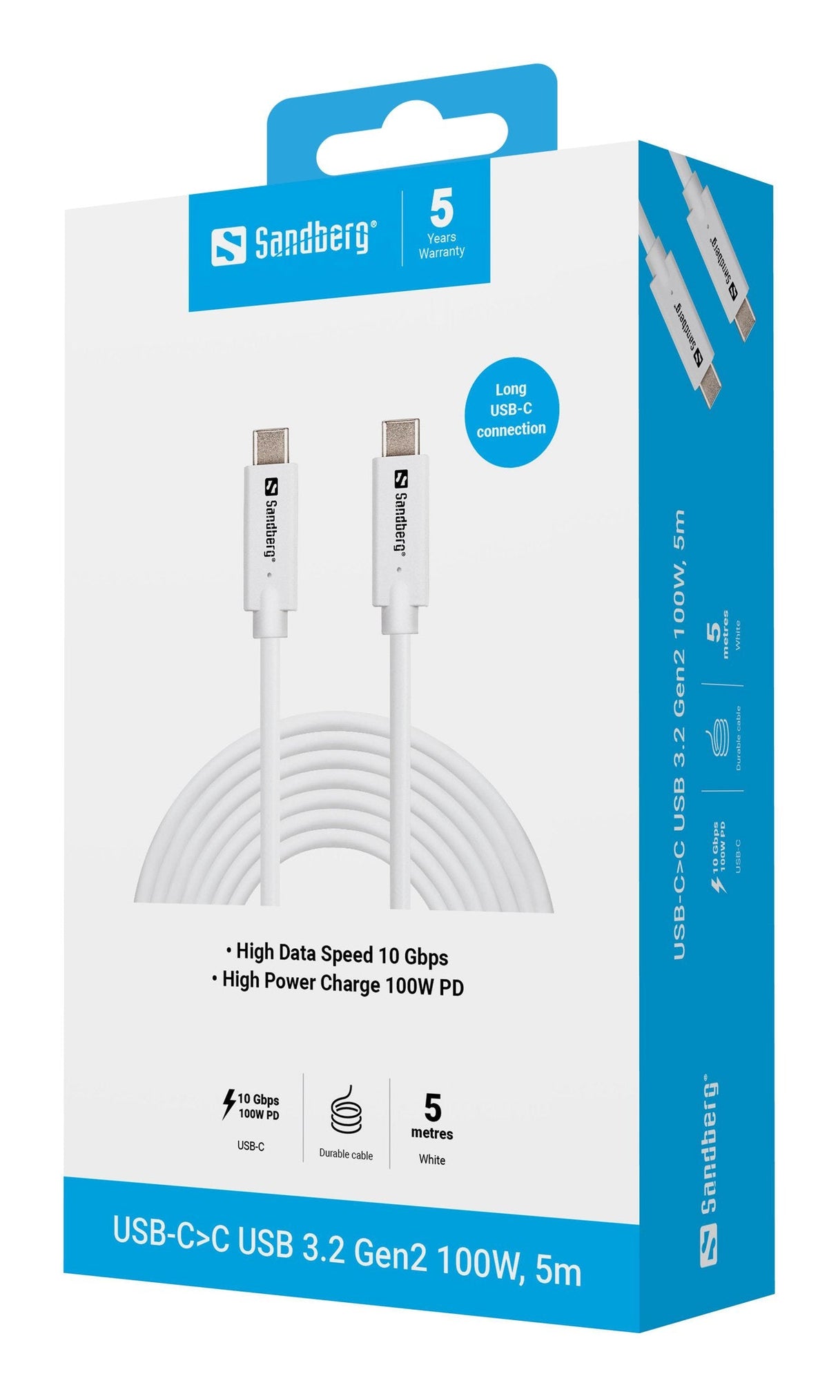 Sandberg 136-76 Cable Usb Usb 3.2 Gen 2 (3.1 Gen 2) 5 M Usb C Blanco
