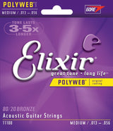Elixir Cuerdas De Guitarra Acústica Strings De Bronce En Proporción 80/20 Con Recubrimiento Polyweb, Calibre Mediano, 1 Pack, Medium (13-56)