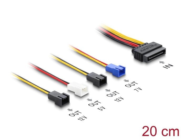 Delock Stromversorgungscable Sata 15 Pin Stecker Zu 4 X 2 Pin Lüfter (12 V   7 V   5 V) 20 Cm