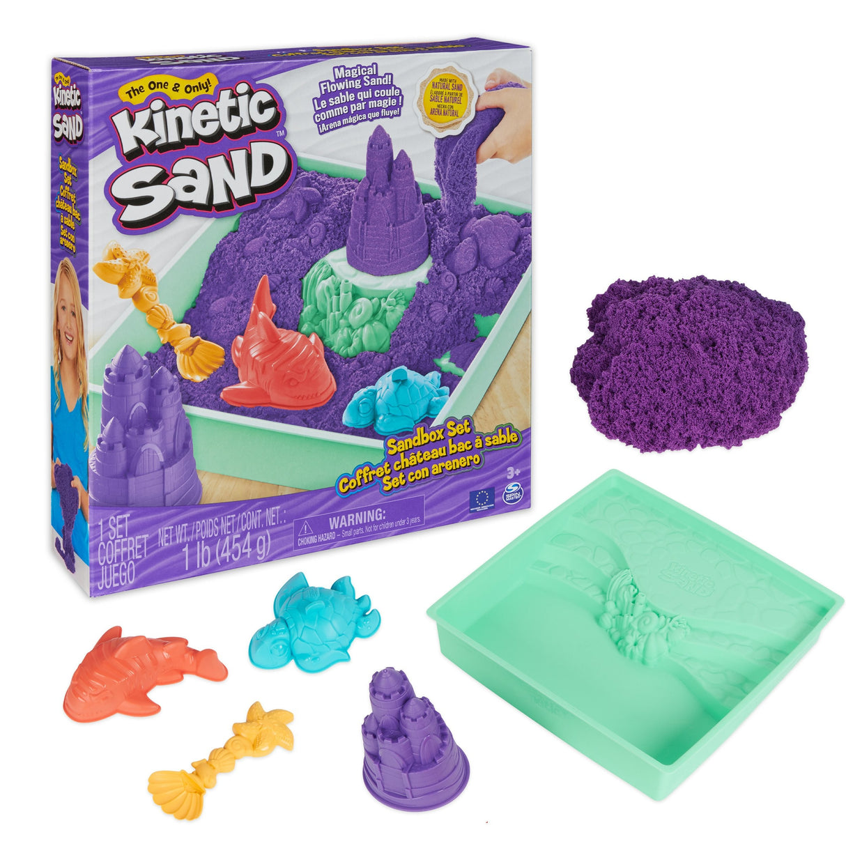 Spin Master Kinetic Sand - Sandbox Set Morado, Arena De Juego 454 Gramos De Arena 6067477