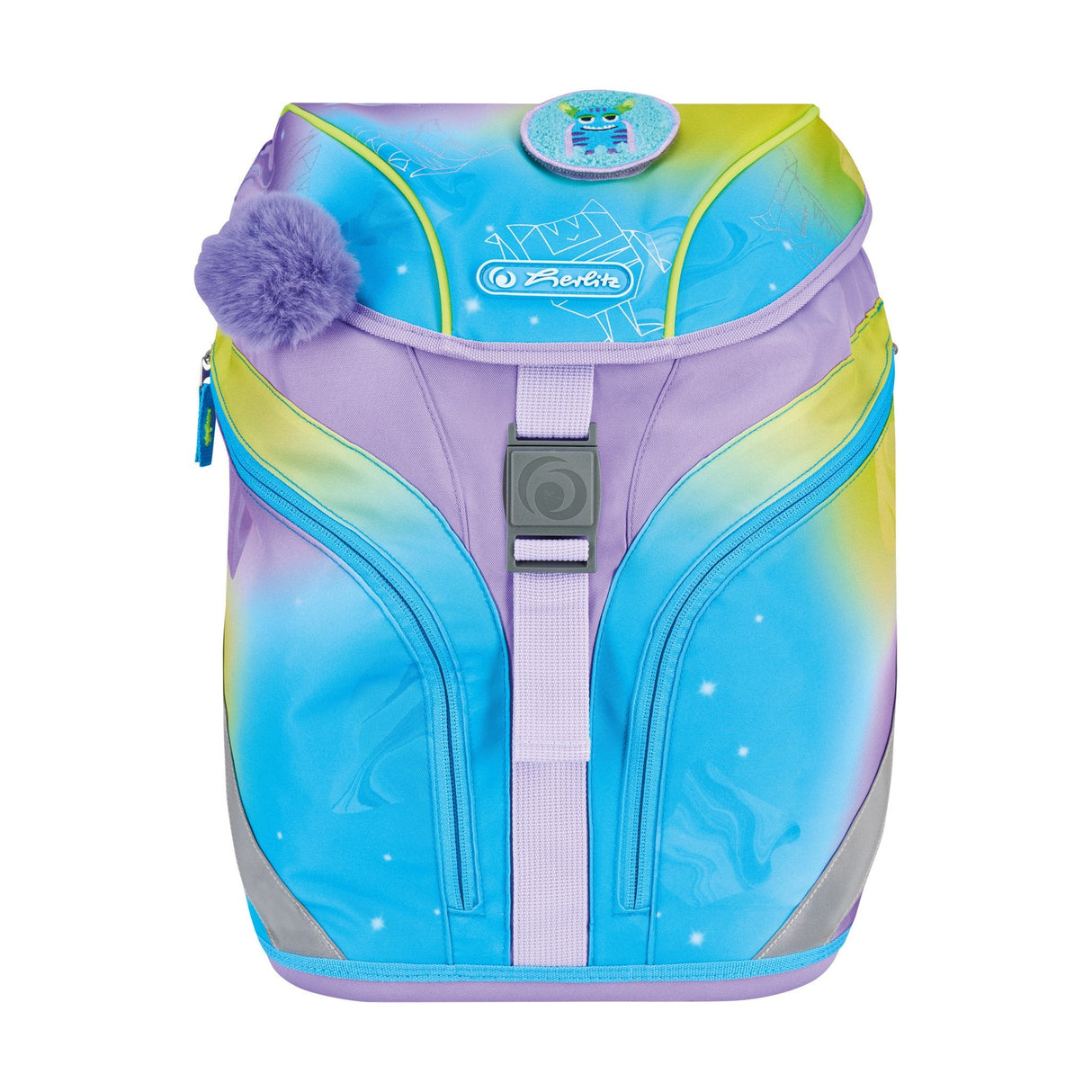 Herlitz Softlight Greenline Little Monster Juego De Mochila Escolar Chica Poliéster Azul, Lila, Amarillo