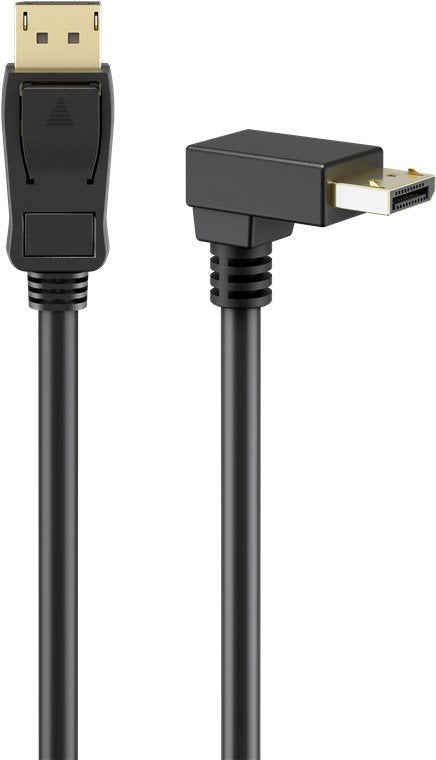 Goobay Cable Displayport Stecker 90° > Displayport Stecker, 8k / 144hz (Negro, 2 Meter, 1 Stecker 90° Nach Unten Abgewinkelt, 54 Gbit/S, Displayport 2.0 / 2.1) 77057