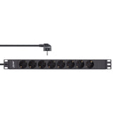 Regleta Inline De 19", Contacto De Protección De 8 Vías, Sin Interruptor, 2 M, Negro