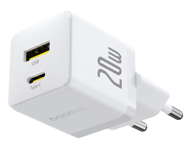 Palm Fast Charger C+U 20w Eu Moon White (With Baseus Mini White Cable Usb-C To Usb-C 60w (20v/3a) 1m Moon White)