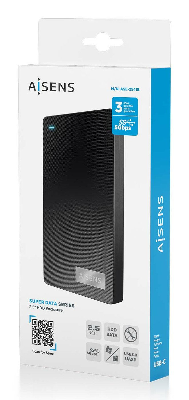 Aisens Caja Externa 2,5&Quot; Ase-2541b 9.5mm Sata A Usb-C Usb3.1 Gen1, Negra
