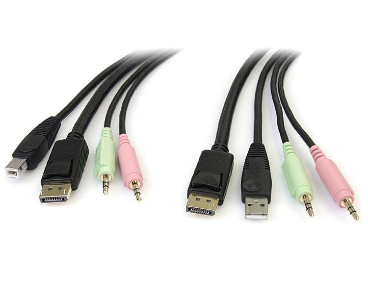 Startech.Com Cable Conmutador Kvm Usb Displayport 4 En 1 C/ Audio Y Micrófono - 6 Pies