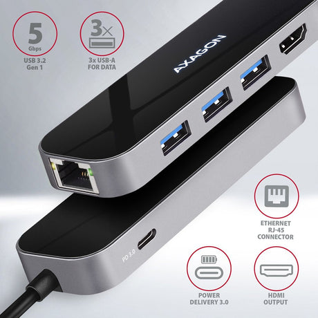 EAN 8595247906182 - Axagon HMC-6GL base para portátil y replicador de puertos Alámbrico USB 3.2 Gen 1 (3.1 Gen 1) Type-C Negr imagen 4