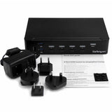 Startech.Com Switch Conmutador Kvm De 4 Puertos Displayport 4k Con Hub Usb 3.0 Para Periféricos Conmutador Kvm / Usb 4 X Kvm / Audio / Usb + 3 X Superspeed Usb 1 Usuario Local Montaje En Rack Ca 120/230 V / Cc 9 12 V Para P/N: Sv431rack
