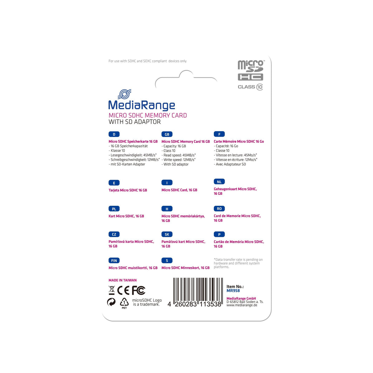 Mediarange Mr958 Memoria Flash 16 Gb Microsdhc Clase 10