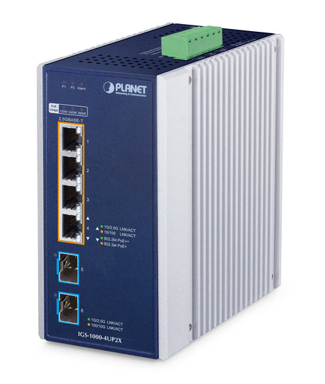 EAN 4711605288033 - PLANET IGS-1000-4UP2X switch 2.5G Ethernet (100/1000/2500) Energía sobre Ethernet (PoE) Aluminio, Azul imagen 1