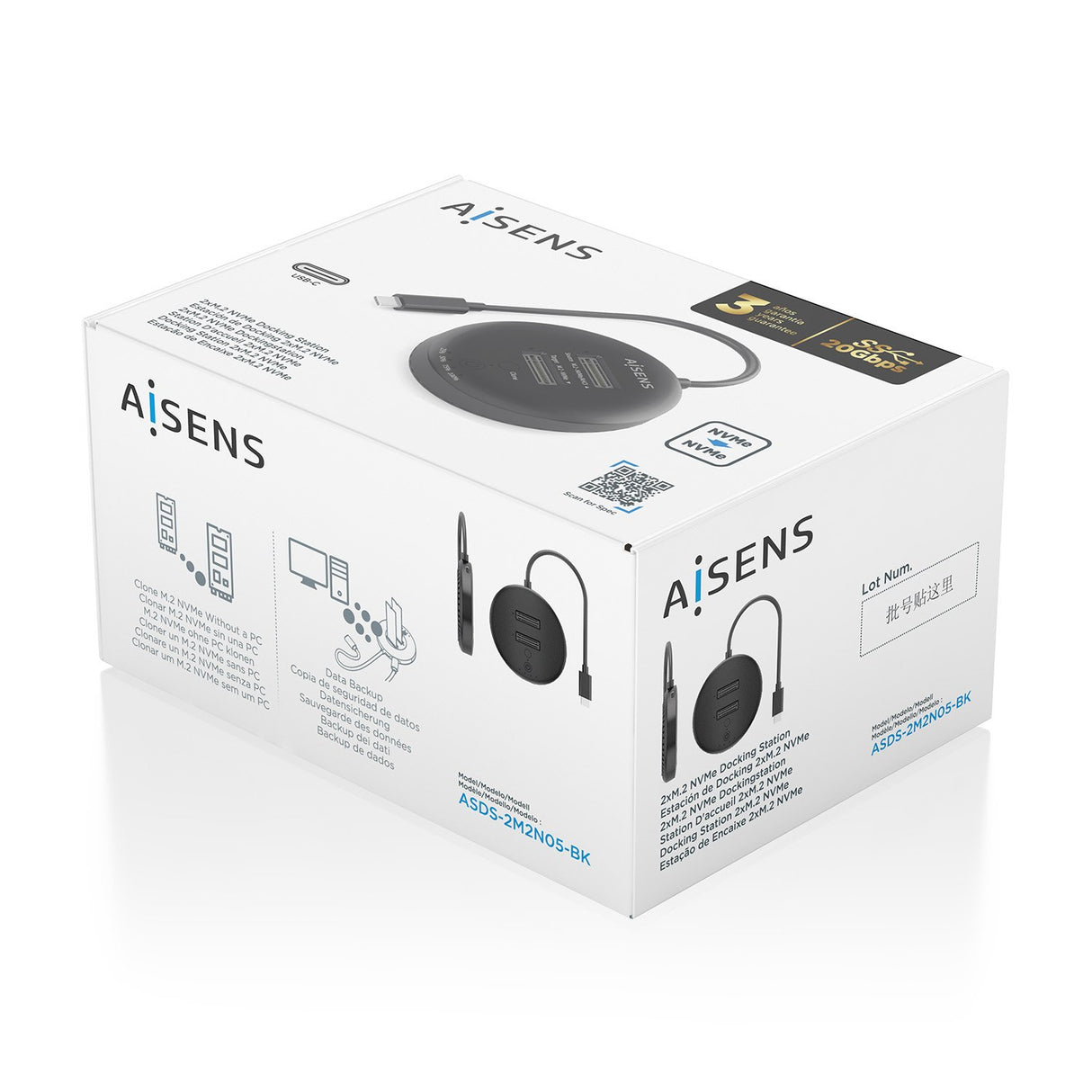 EAN 8435739903308 - AISENS ASDS-2M2N05-BK base de conexión para disco duro USB 3.2 Gen 2 (3.1 Gen 2) Type-C imagen 8