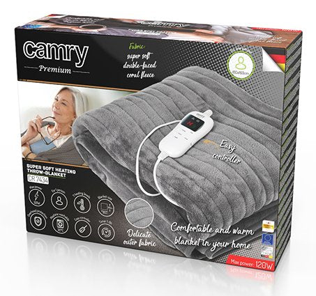 Manta Eléctrica Camry Cr 7434 Con Temporizador, Polar Coral De Doble Cara Súper Suave, 160x180cm