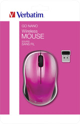 Verbatim Ratón Go Nano Inalámbrico 1600ppp Compacto Ambidiestros Receptor Usb Fucsia