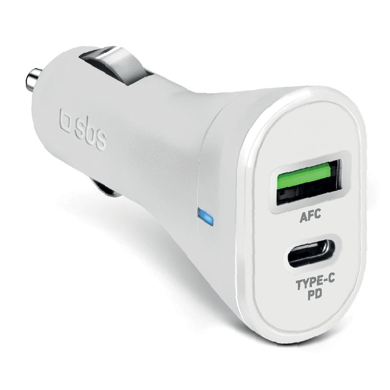 Cargador Coche Sbs 1xtype-C Pd 20w Output + 1xusb 2.1 A Blanco Para Iphone