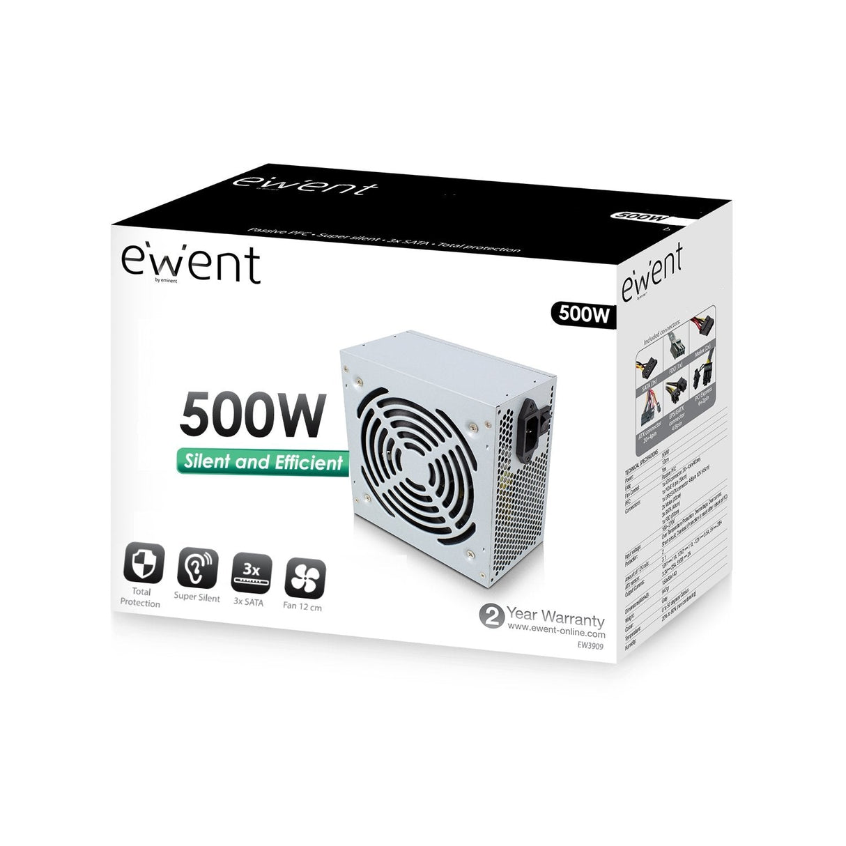 Fuente De Alimentación Ewent Power Supply Atx 500w V2.3 Pro Line Ew3909 Power Supply Atx 500w V2.3 Pro Line 3xsata (Ew3909)