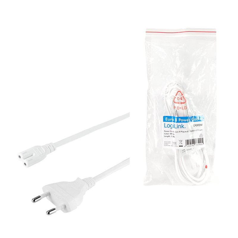 Logilink Power Cable, Cee 7 16 To Iec C7, Blanco, 1.8 M
