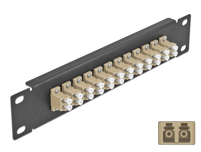 Delock 66767 Panel De Conexión De Fibra Óptica De 10" De 12 Puertos Lc Duplex Beis 1u Negro
