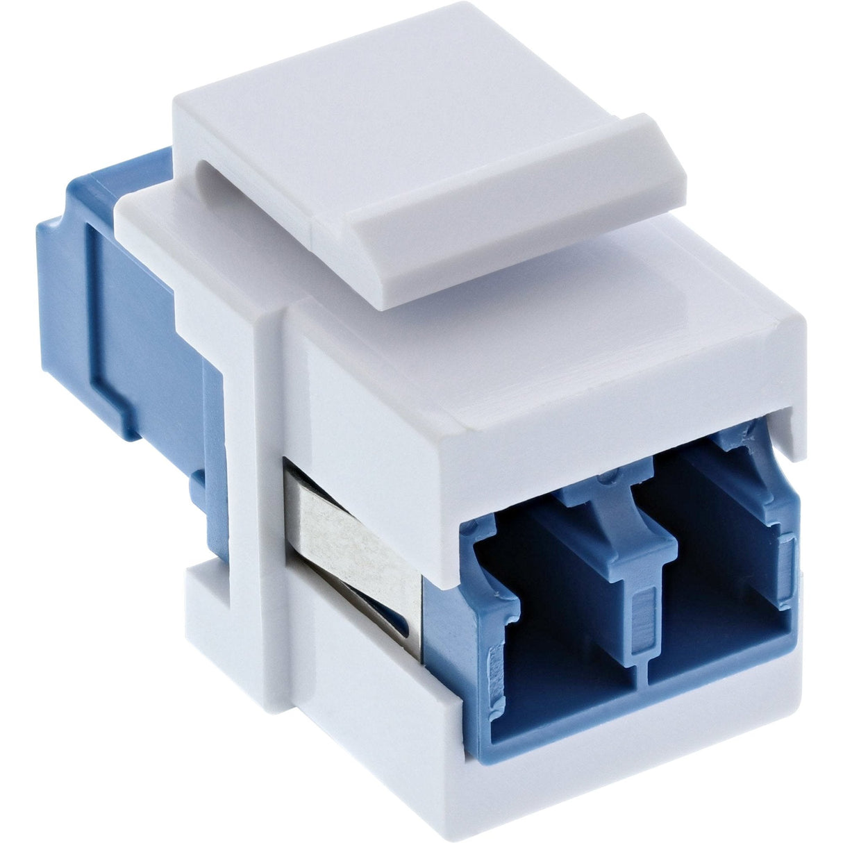 Adaptador Snap-In Keystone De Fibra Óptica Inline Blanco, Lc/Lc Dúplex, Sm, Funda De Cerámica, Azul