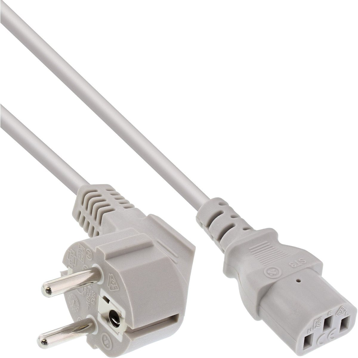 Cable De Alimentación Inline Tipo F En Ángulo A Conector Iec Gris 2m