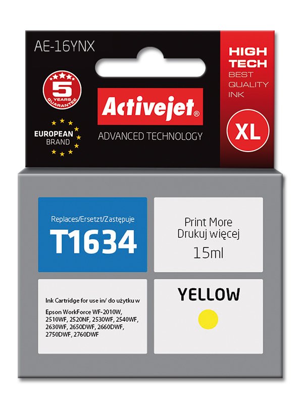 Tinta Activejet Ae-16ynx (Reemplazo Para Epson 16xl T1634 - Supreme - 15 Ml - Amarillo)