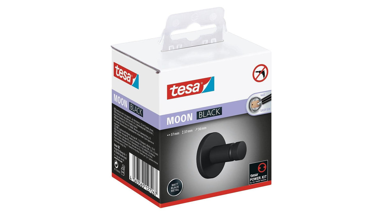 Tesa Moon Negro Toallero Mate Con Solución Adhesiva