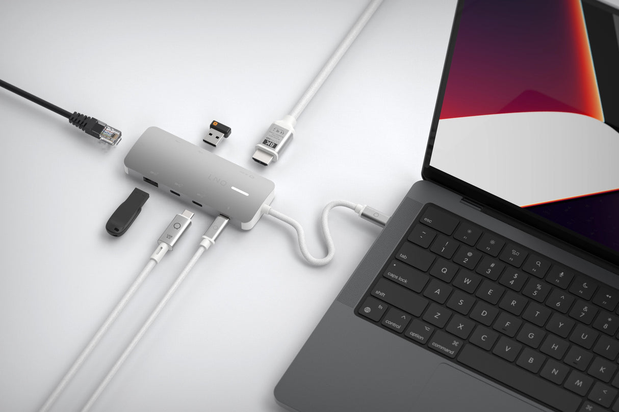 Hub 8 Puertos 8k Pro Usb-C 140w Gris Linq Usb-C/ 1xusb3.2, 1xhdmi, 1xusb-C Pd Hasta 140w, 2xusb-C, 1xrj45 2,5gbps, 2xusb-A