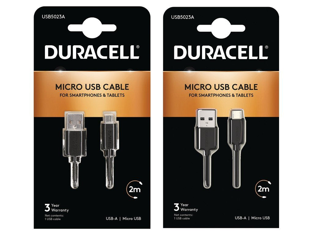 Duracell 2m + Free 1m Micro-Usb Cables - Black Bun0135a