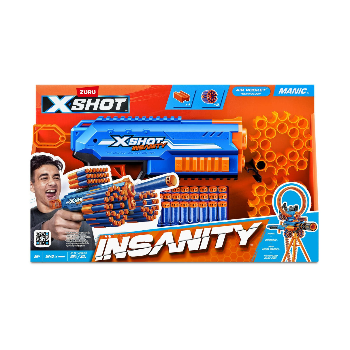 Zuru X-Shot - Insanity Blaster Manic, Lanzador De Dardos Con 24 Dardos 36603