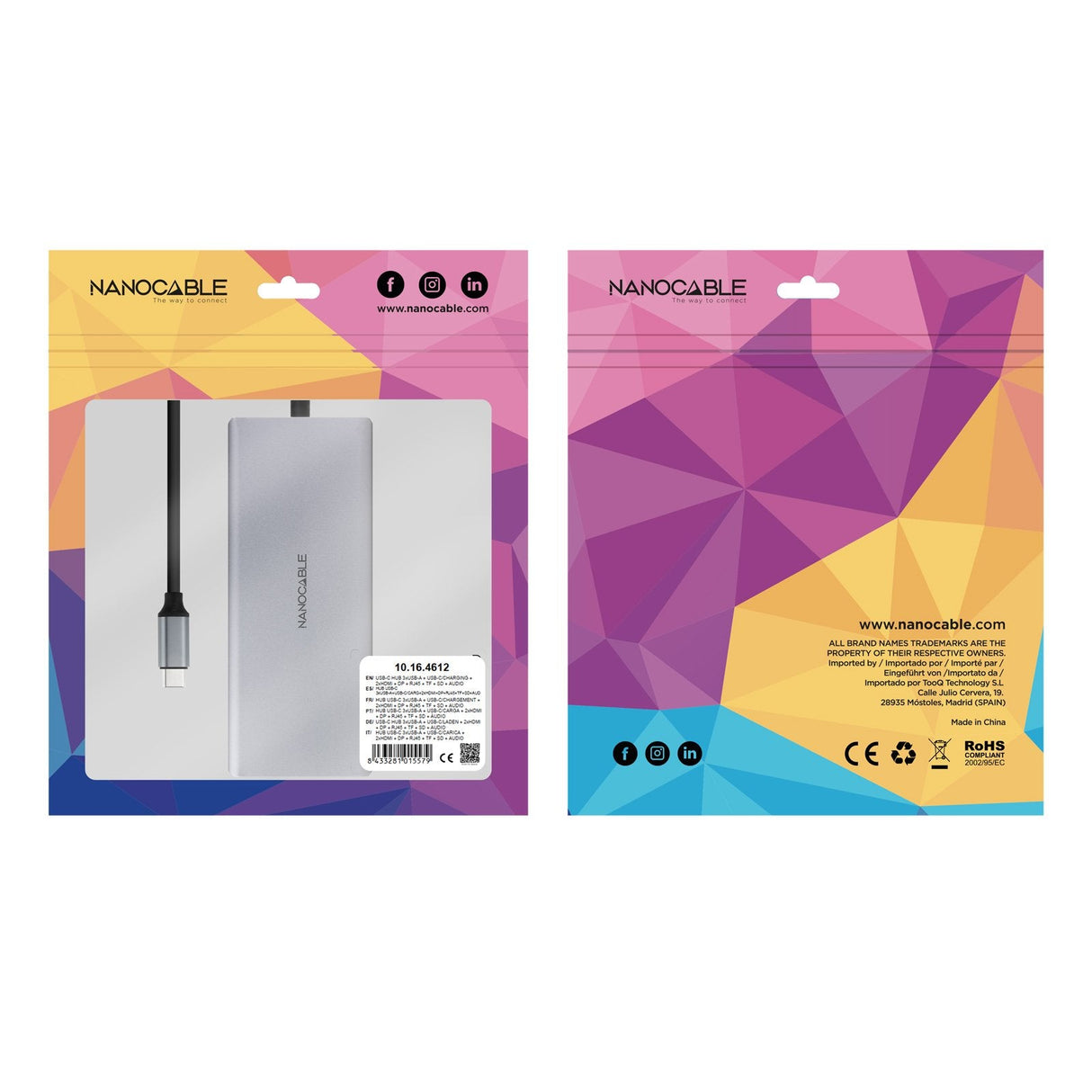 Docking Tipo-C Nanocable 10.16.4612 3xusb 1xusb Tipo-C 2xhdmi 4k 1xdisplayport 1xrj45 1xlector Tarjetas 1xjack 3.5 1xusb Tipo-C Pd Gris