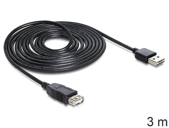 Delock Cable Easy-Usb 2.0 Tipo-A -> Alargo M/M 3m Negro