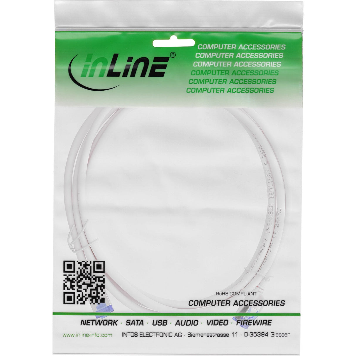 Inline® Cable De Red Slim, Cat.6a, S/Ftp, Tpe (Lszh) Flexible, Poe, White, 2m