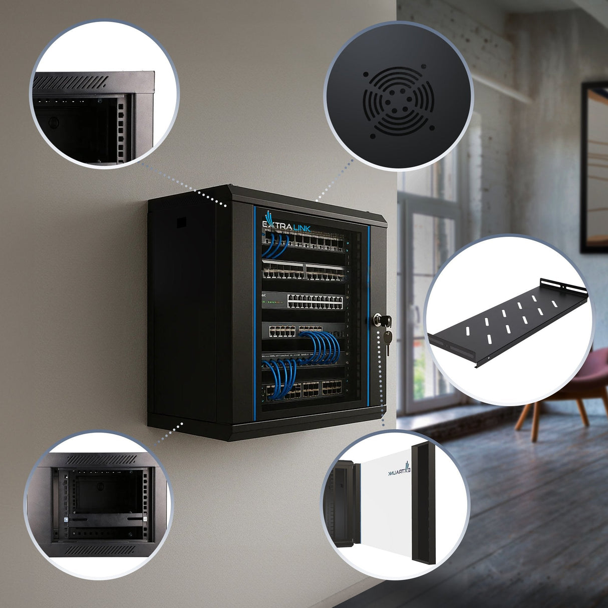 Extralink Lite 9u 530x400 Wall-Mounted Rackmount Cabinet Negro With Shelf