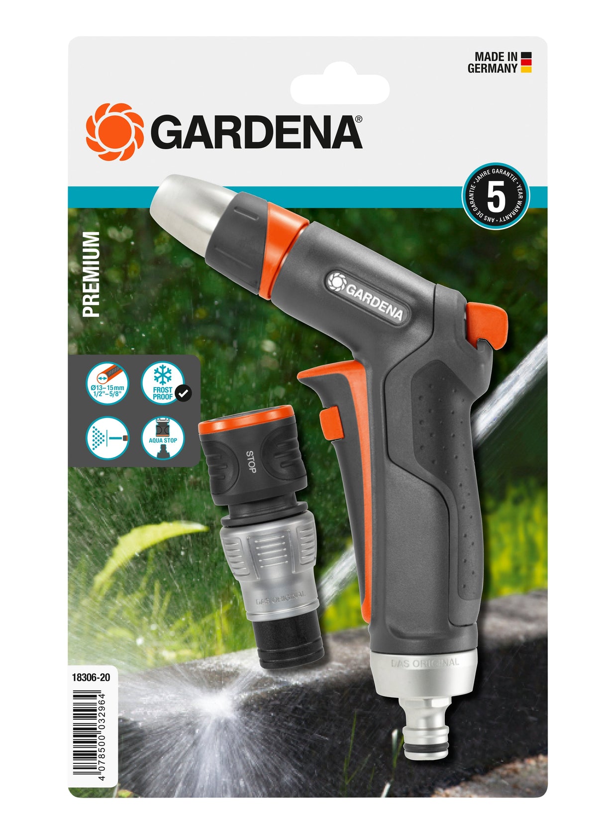 Gardena 18306-20 Pistola De Pulverización De Agua O Boquilla Juego De Boquillas Negro, Gris, Naranja, Plata