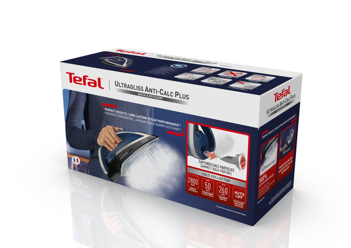 Tefal Ultragliss+ Antical Fv6846e1, Plancha De Vapor (Azul Blanco) Fv6846