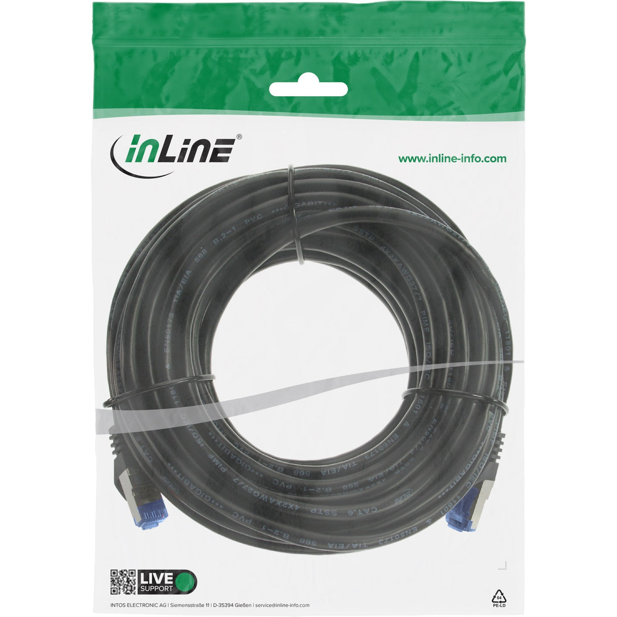 Cable De Red Inline, Cat.6a, S/Ftp, Pe Exterior, Negro, 7,5 M