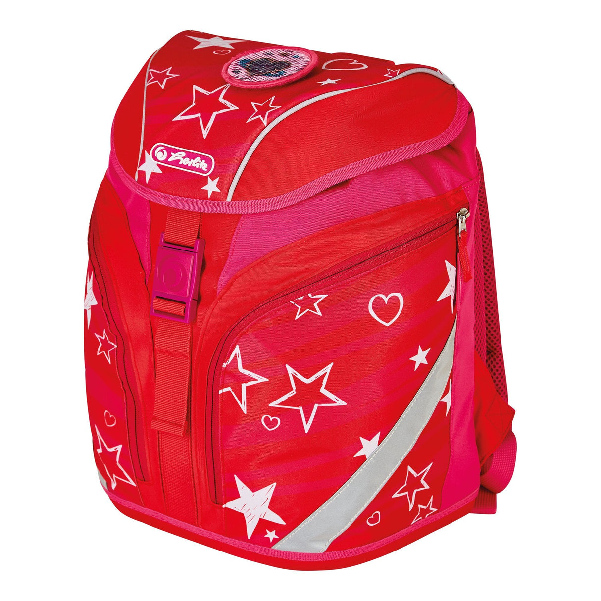 Herlitz Softlight Plus Stars&Strips Juego De Mochila Escolar Chica Poliéster Rosa, Rojo