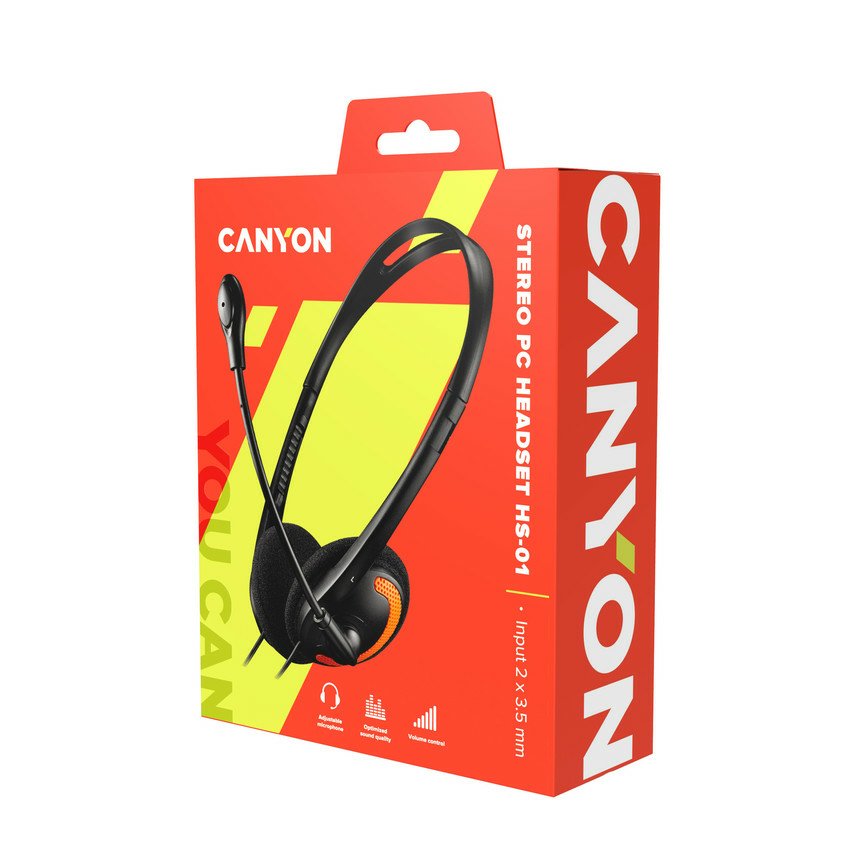 Canyon Pc Headset Hs-01 Pc Mic Flat 1.8m Negro Orange