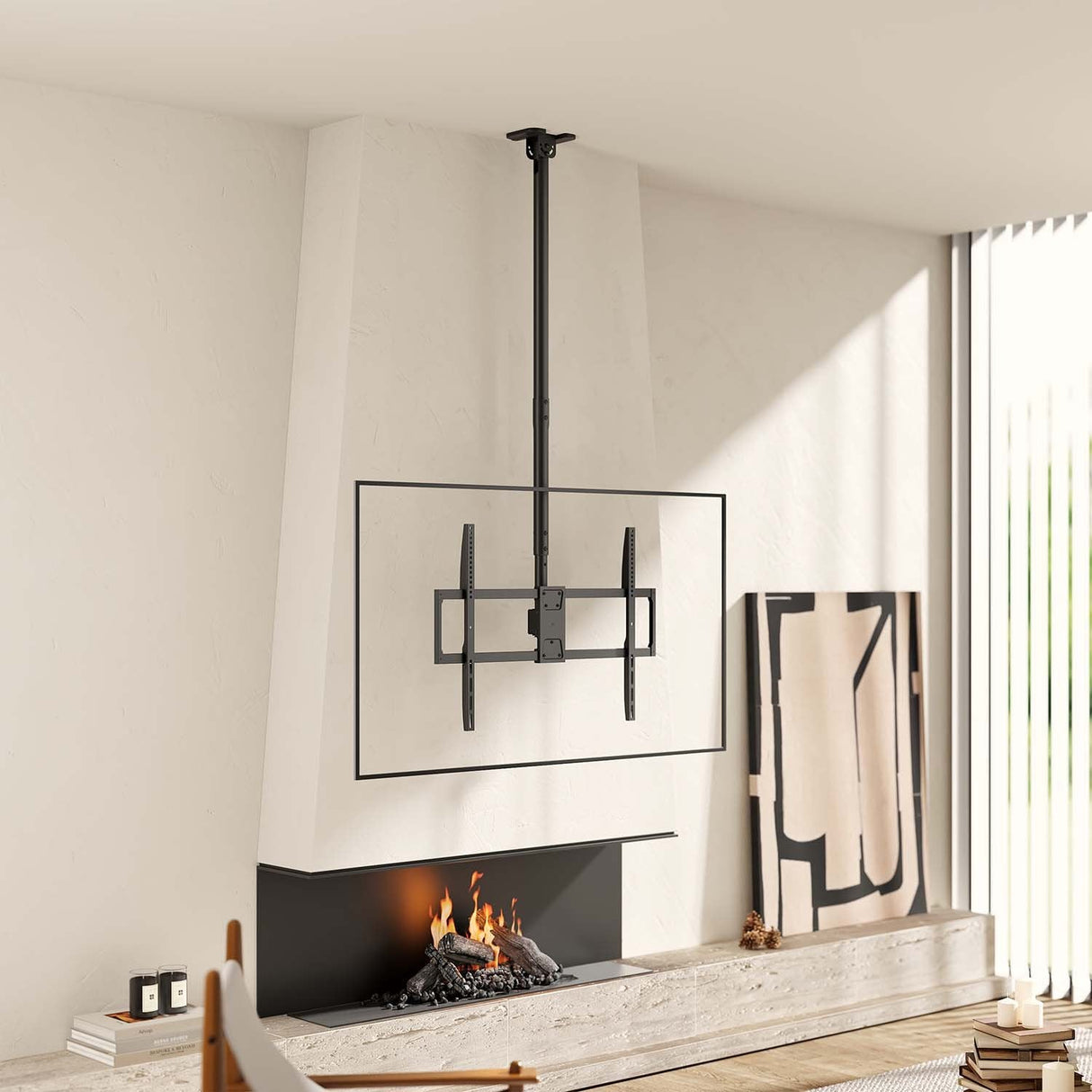 Aisens Soporte De Techo Pro Giratorio, Inclinable, Extensible Y Nivelable Para Monitor/Tv 80kg De 50-100, Negro