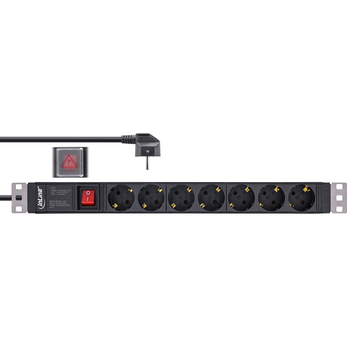 Inline® 19" Socket Strip, 7-Way Earthing Contact, With Switch, 2m, Negro