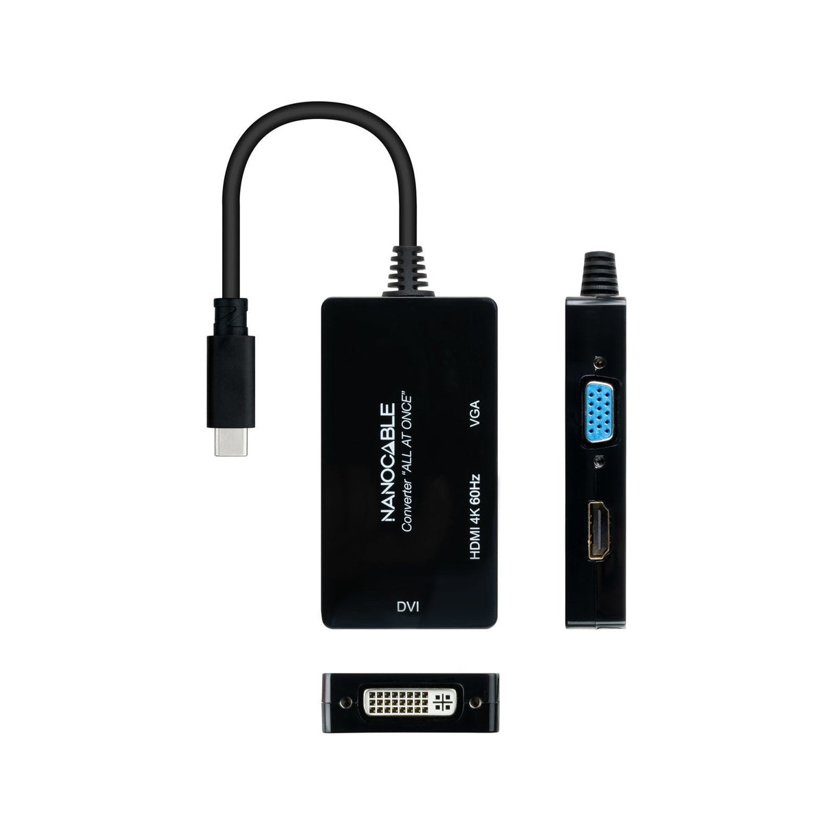 Conversor Usb-C/M A Hdmi/H, Dvi/H, Vga/H Negro