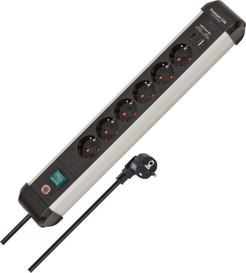 Brennenstuhl 1391030611 Base Múltiple 3 M 6 Salidas Ac Interior Negro, Plata