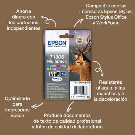 EAN 8715946607481 - Epson Stag T1306 cartucho de tinta 3 pieza(s) Original Alto rendimiento (XL) Cian, Magenta, Amarillo imagen 4