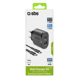 Kit Cargador Pared Sbs 1x 2.1a 1x Tipo C 12/24v Carga Rapida +Cable Tipo C 1,5m
