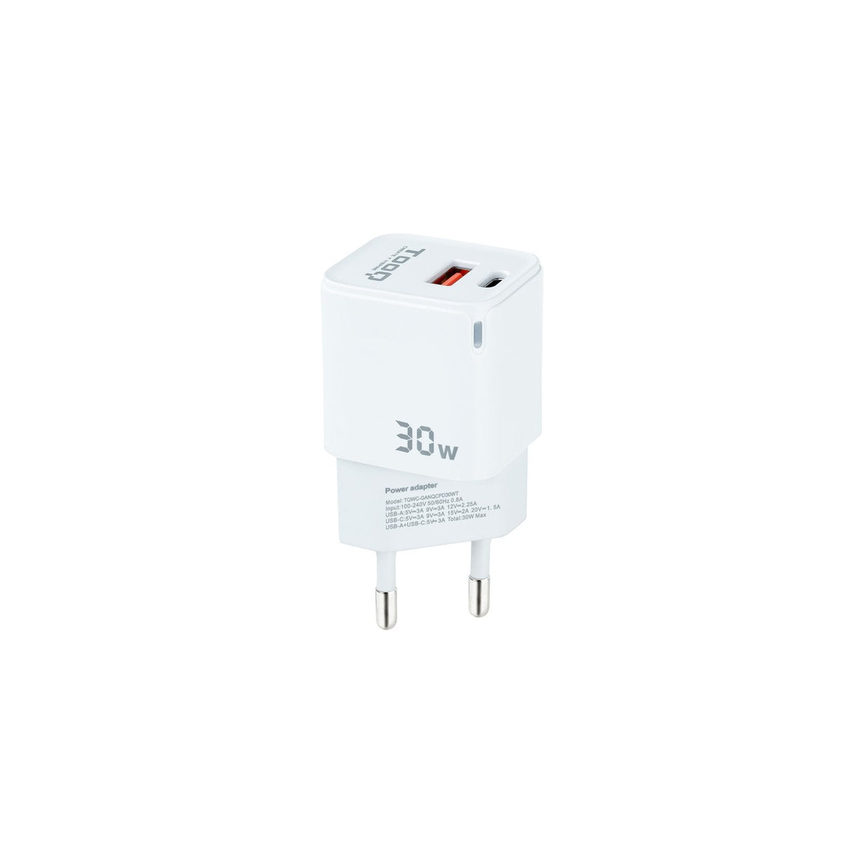 Tooq Cargador De Pared Gan Usb-C/Pd + Usb-A/Qc 30w - Blanco